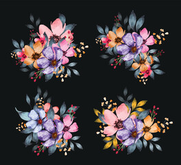 Watercolor flower bouquet for floral frame design