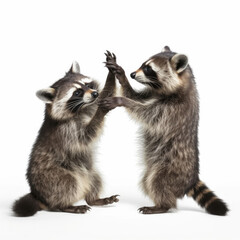 Raccoons (Procyon lotor) engaging playfully