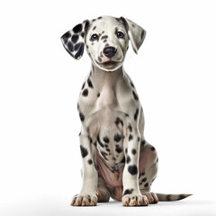 A full body shot of a happy Dalmatian puppy (Canis lupus familiaris)