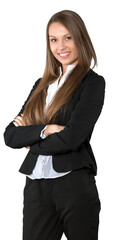 Friendly Businesswoman Standing with Arms Folded - Isolated