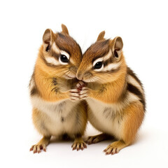 Two Chipmunks (Tamias striatus) stuffing their cheeks