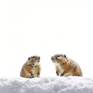 Two Lemmings (Lemmus lemmus) on snow