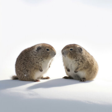 Two Lemmings (Lemmus lemmus) on snow