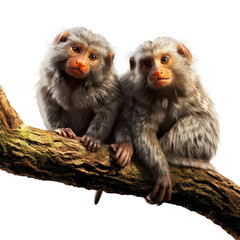 Two Marmosets (Callithrix jacchus) on a tree branch