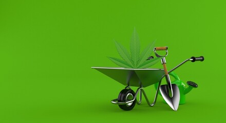 Cannabis leaf inside wheelbarrow