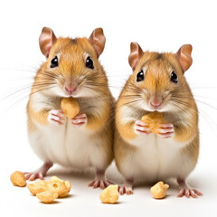 Two Gerbils (Meriones unguiculatus) collecting food - obrazy, fototapety, plakaty