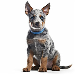A full body shot of an energetic Australian Cattle Dog puppy (Canis lupus familiaris)
