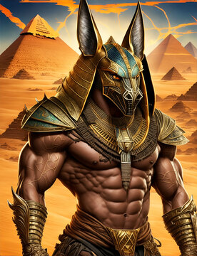 Portrait of the ancient egyptian god Anubis. Generative Artificial Intelligence.