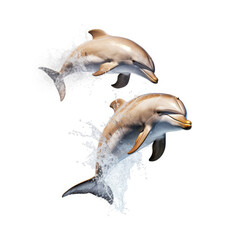 Fototapeta premium Two Dolphins (Delphinus delphis) leaping out of water