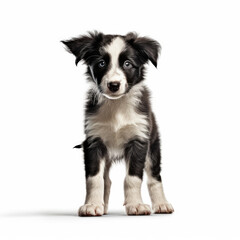 A full body shot of a curious Border Collie puppy (Canis lupus familiaris)