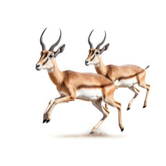Two Gazelles (Gazella subgutturosa) in mid-leap