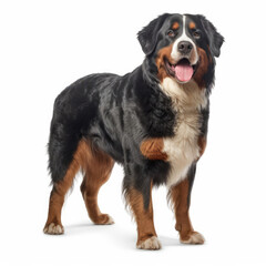 A full body shot of an affectionate Bernese Mountain Dog (Canis lupus familiaris)