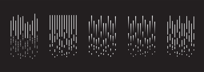 Speed lines set. Motion effect, white lines on black background