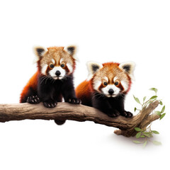 Two Red Pandas (Ailurus fulgens) on a tree branch