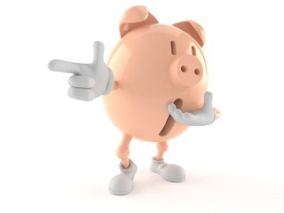 Piggy bank character pointing finger