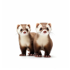 Two Ferrets (Mustela putorius furo) exploring the surroundings