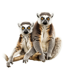 Two Lemurs (Lemur catta) hanging from a tree