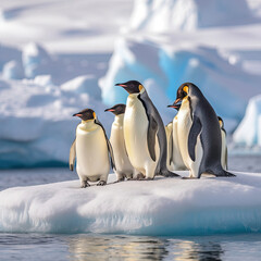 A group of Emperor Penguins (Aptenodytes forsteri) on an iceberg