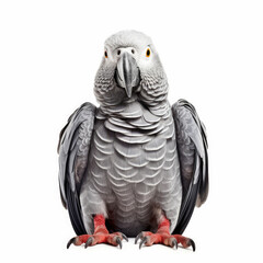 Fototapeta premium An African Grey Parrot (Psittacus erithacus) mimicking a yoga pose