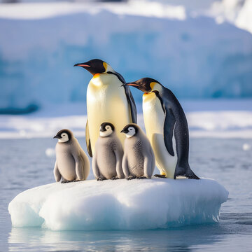 A Group Of Emperor Penguins (Aptenodytes Forsteri) On An Iceberg