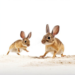 Two Jerboas (Jaculus jaculus) hopping on sand
