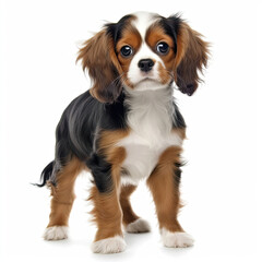 A full body shot of an irresistible Cavalier King Charles Spaniel puppy (Canis lupus familiaris)