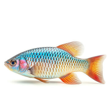 Rainbowfish (Melanotaenia) showcasing iridescent scales, swimming through water
