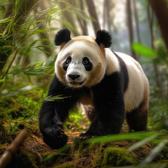 Fototapeta na wymiar A Giant Panda (Ailuropoda melanoleuca) in the bamboo forest