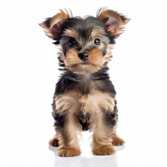 A full body shot of an adorable Yorkshire Terrier puppy (Canis lupus familiaris)