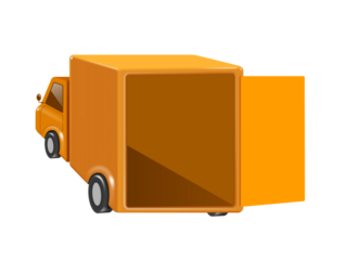 Yellow truck for driving delivery service open rear end on transparent background