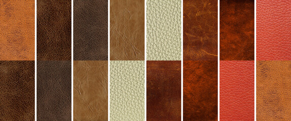 Natural cowhide in various color, luxury clothing accessories suitable for photo collage, website header banner