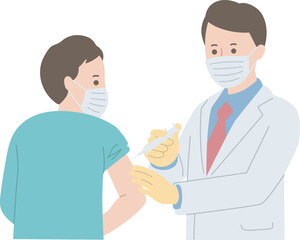 ワクチン摂取をする人と医療従事者