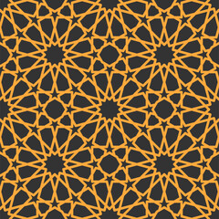 Mashrabiya arabesque arabic pattern. Seamless islamic background. Ethnic ornate window ornament, arabian mosaic vector wrapping paper or arab Mashrabiya grid textile backdrop, wallpaper line pattern