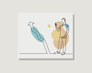 Businessman show grow up growth graphic diagram of success increase business strategy in boho bohemian style design vector illustration