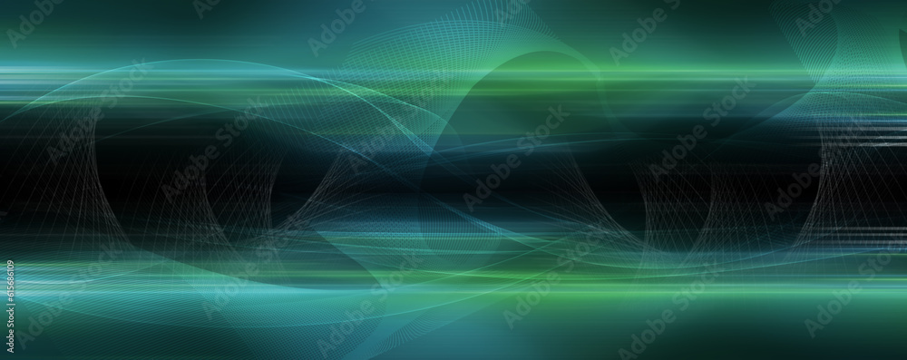 Poster abstract background blurred blue green rays light and halftone on black with the gradient texture li