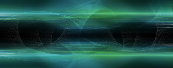 Abstract background blurred blue green rays light and halftone on black with the gradient texture lines effect motion design pattern graphic.