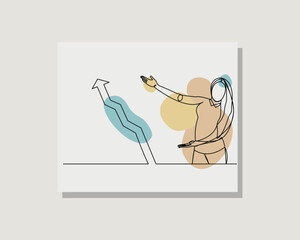 Business woman show grow up growth graphic diagram of success increase business strategy in boho bohemian style design vector illustration