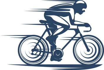 Cycling sport icon, bike racer silhouette or cyclist, bicycle sport team vector sign. Cycling sport tour of bike racing competition emblem with cyclist silhouette in helmet riding in speed line