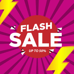 Flash sale special offer clearance banner with thunder. Vector illustration