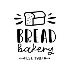 Bread bakery. Vector vintage logo word. Design typography, logo, badge, label, icon. Hand drawn calligraphy text. Typography bakery logo. Signboard icon bread bakery. Black and white illustration.