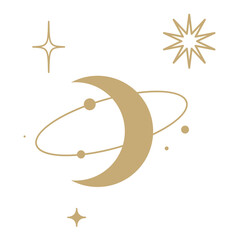 star element, sun and constellations, moons and stars gold decorative ornament