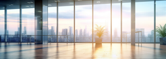 Fototapeta premium interior of a large office space in the morning. Generative Ai. 