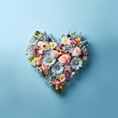 Bouquet of flowers in heart shape. Valentine's day, mother's day,  women's Day background. Generative AI