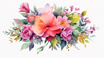 watercolor bouquet of flowers. Generative Ai. 