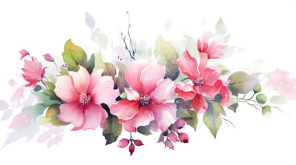Watercolor floral illustration. bouquet of pink flowers. Generative Ai. 