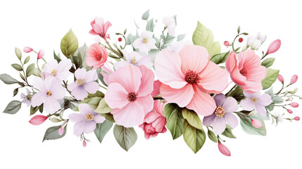 Watercolor floral illustration. pink and white flowers. template for fashion wedding invitation greeting card and wallpaper. Generative Ai. 
