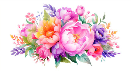 Obraz na płótnie Canvas Watercolor floral illustration. colorful bouquet. template for fashion wedding invitation greeting card and wallpaper. Generative Ai. 