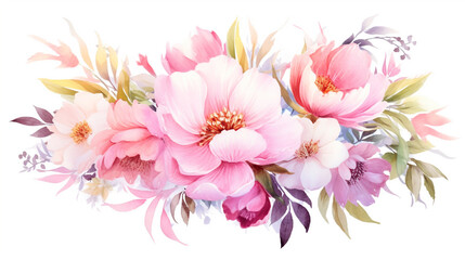 bouquet of pale pink flowers. Watercolor floral illustration. Generative Ai. 