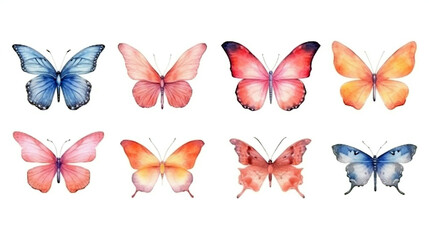 set of butterflies isolated on white background. Generative Ai. 