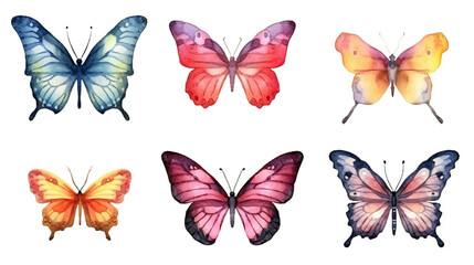 Fototapeta premium isolated watercolor butterflies on white background. Generative Ai. 